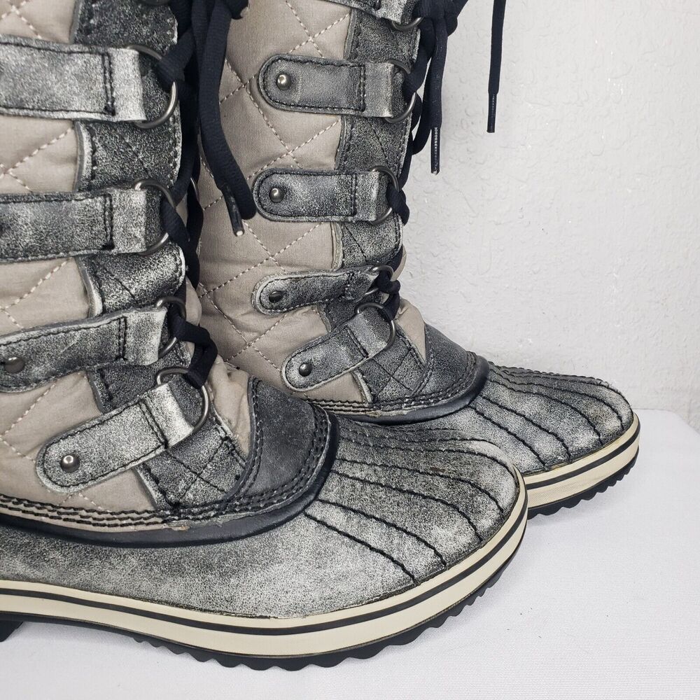 Sorel Tofino Distressed Womens 8.5 Gray Waterproof Lace Up Faux Fur Winter Boots - Picture 4 of 13